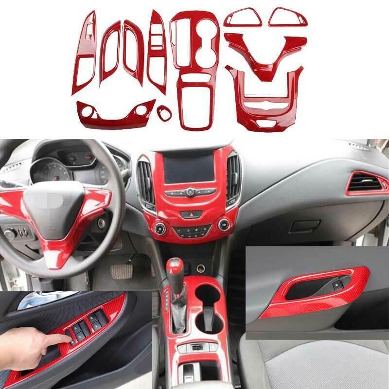 for Chevrolet for Cruze 2016-2019 Red Carbon Fibe Car Interior Full Set Trim 11PCS