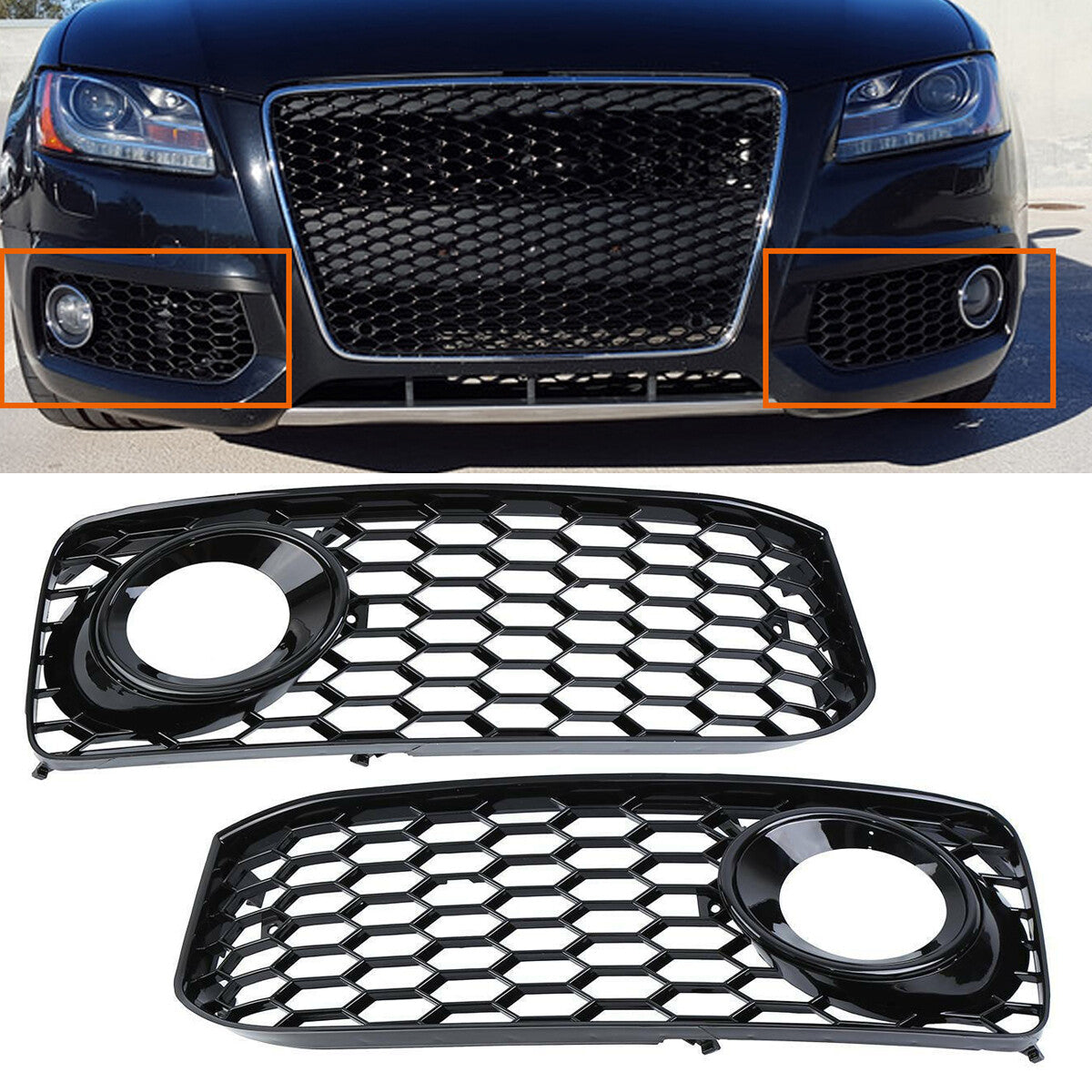 2-piece front bumper fog light grille covers for 08-12 for Audi A5 S series S5 B8 RS5