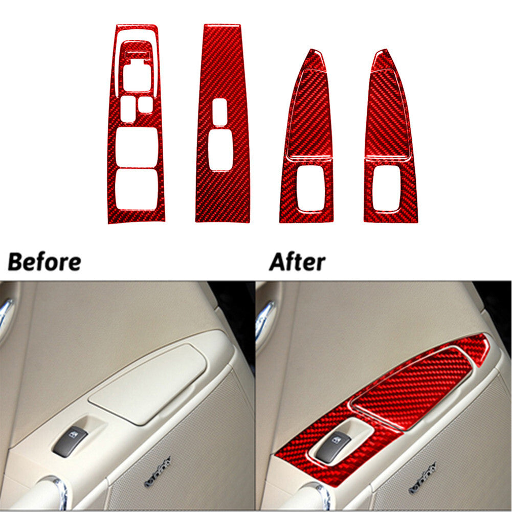 7PCS Red Carbon Fiber Window Switch Sticker Trim for Hyundai Azera 2006-2011
