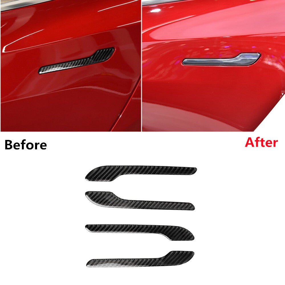 4X Carbon Fiber Outdoor Handle Panel Cover Trim for Tesla Model 3/Y 2017-2022