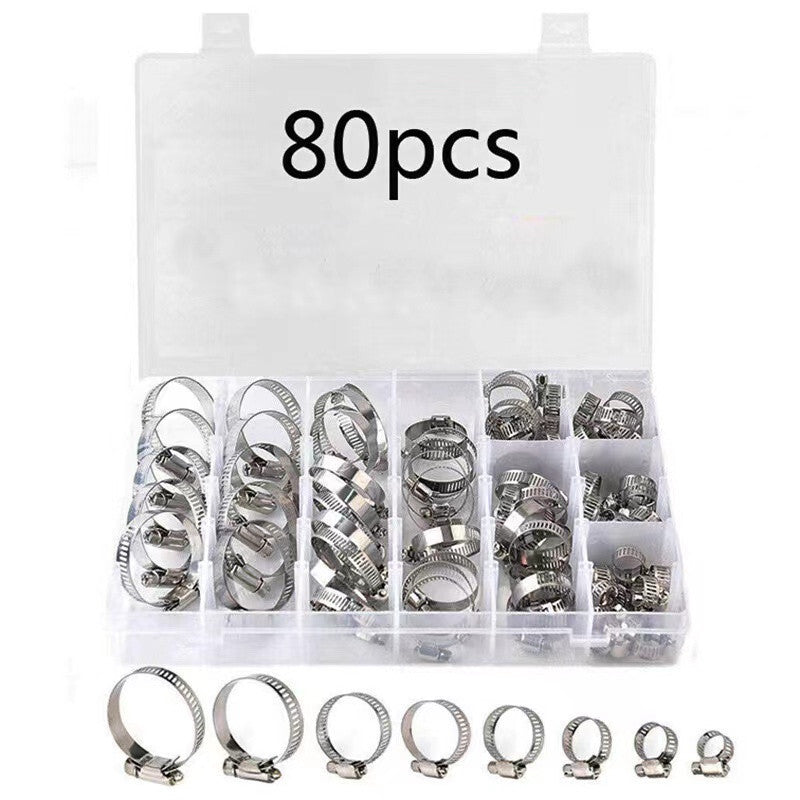 Car Hose Clips Pipe Clamps Stainless Steel Adjustable Hose Clip Fastener 80x Kit