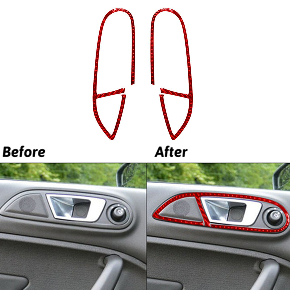 2X Red Carbon Fiber Front Side Door Handle Cover Trim for Ford Fiesta 2011-2015
