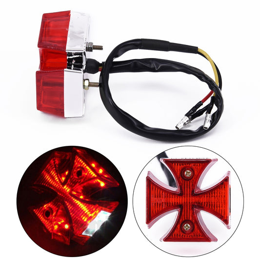 1X Motorcycle Choppers Dirt Bike Maltese Cross LED Rear License Plate Tail-Ligh
