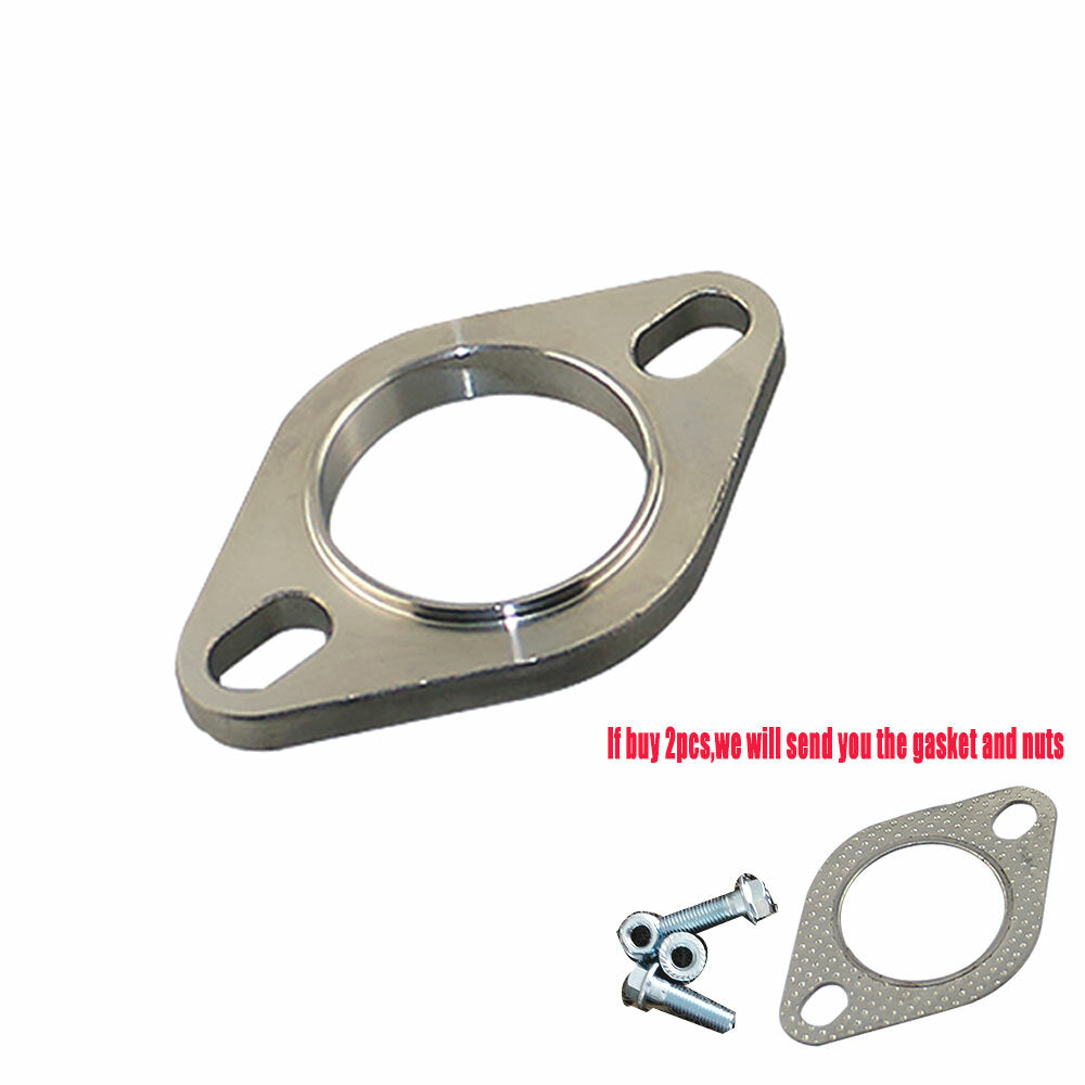 2 Exhaust Flange Pipe Header Slotted 2-Bolt Hole Universal Stainless Steel Fit