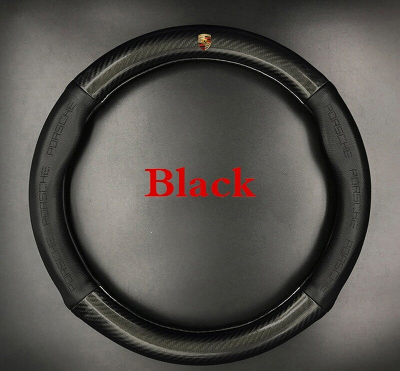 Black 15-inch leather steering wheel cover for Porsche