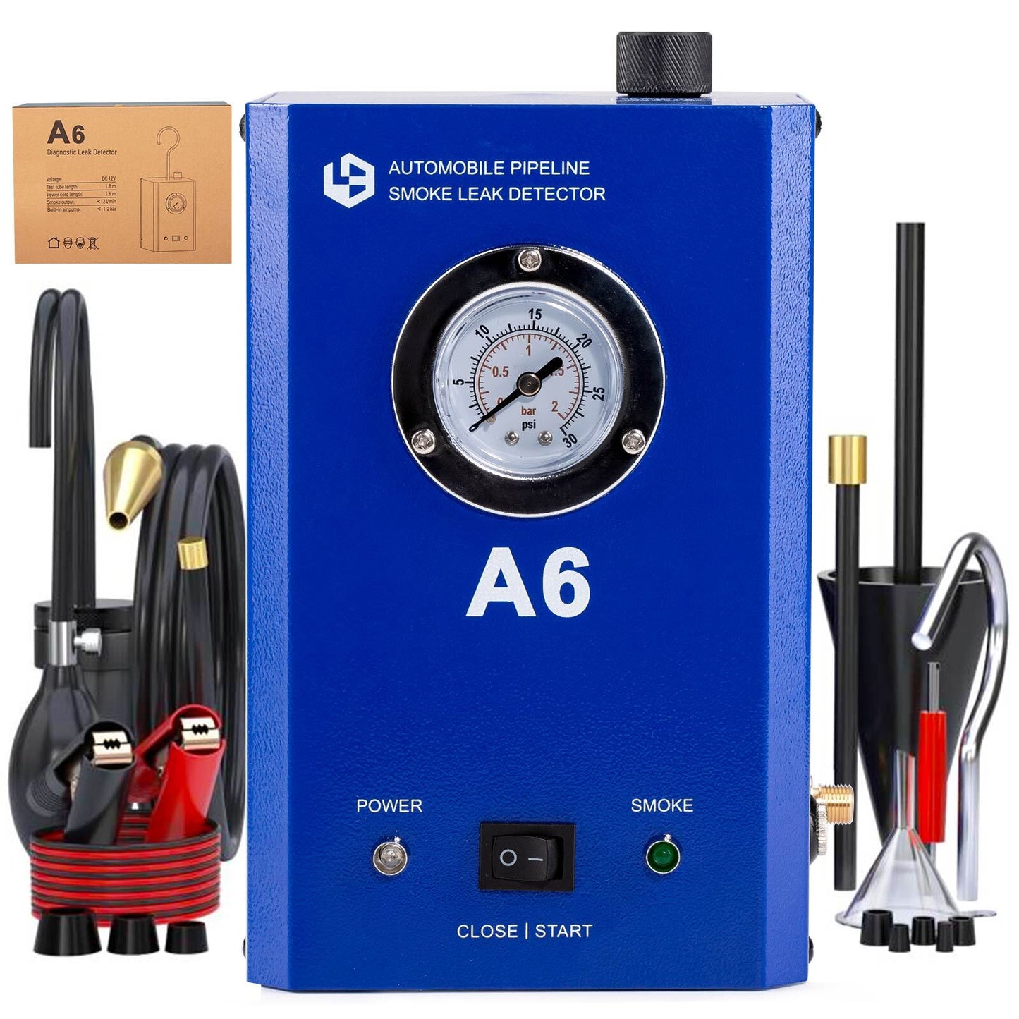 A6 Automobile Pipeline Smoke Leak Detector with Pressure Gauge Test for Car,ATV