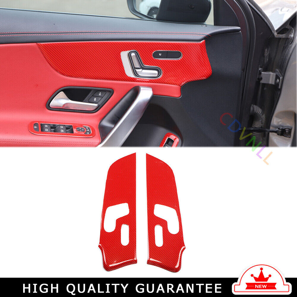 Inner Door Panel Cover Trim 2PCS for Mercedes-Benz AMG35 19-21 Red Carbon Fiber