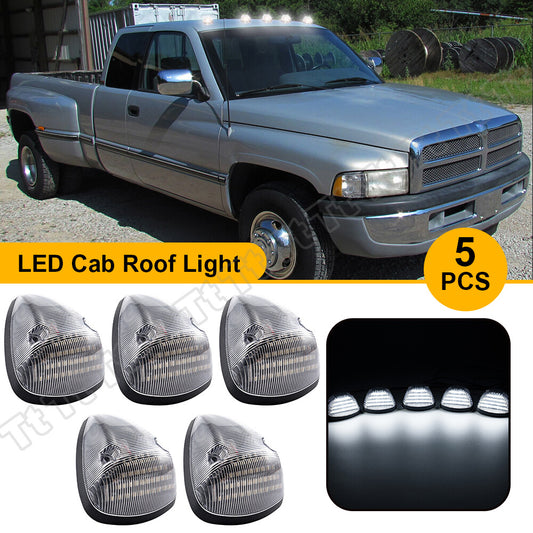 5-pack LED cab roof white running lights with clear lenses suitable for 94-1998 for Ram 1500 2500 3500