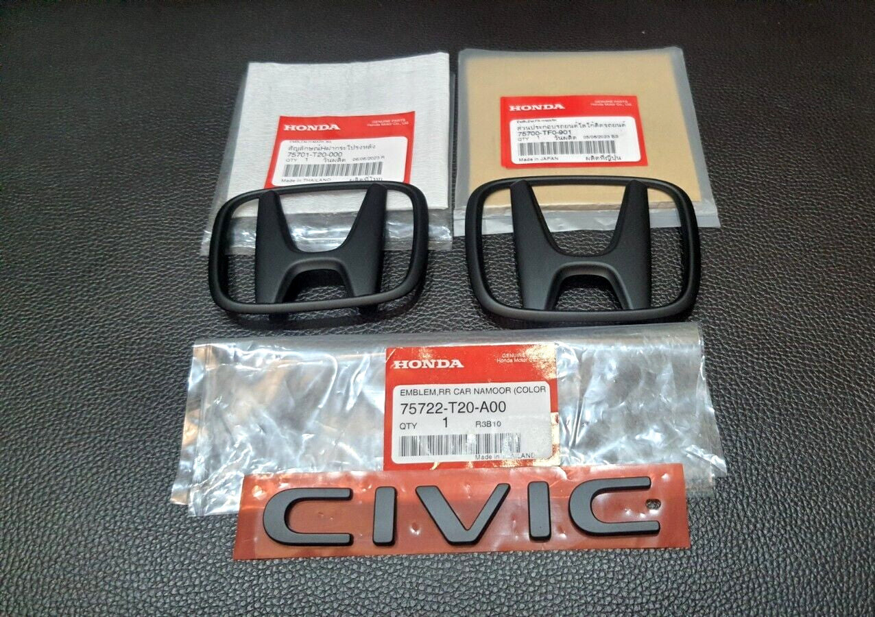 MATT Black 3x H + 1 Civilian FE Logo Embroidered Badge Applicable to Rear for Honda for Civic FE 21-23