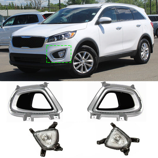 Left Right For 2016 2017-2018 for Kia Sorento Front Fog Lights Halogen Bezel