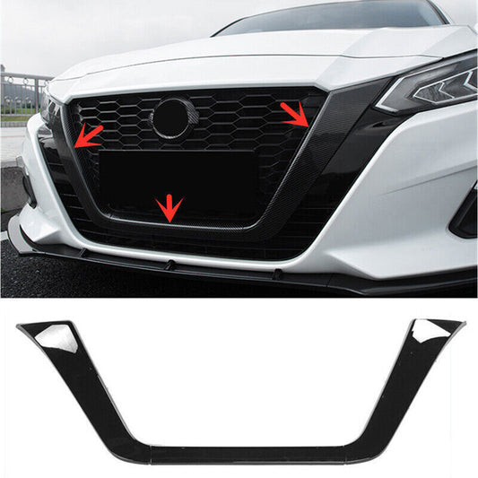 for Nissan Altima 19-22 Gloss Black Look Front Grille Mesh Frame Cover Trim 3PC
