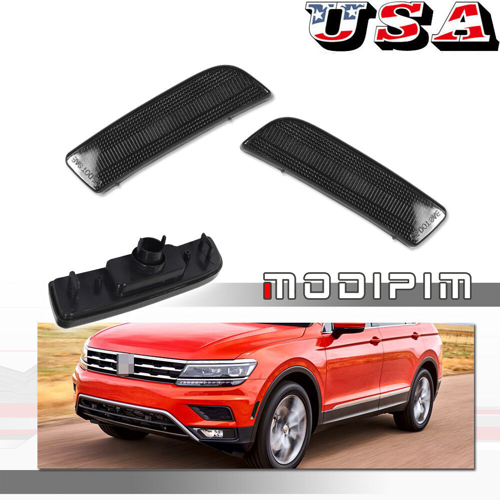A pair of smoke-style front side marker light holders for 2009-2017 for Volkswagen for Tiguan OE models.