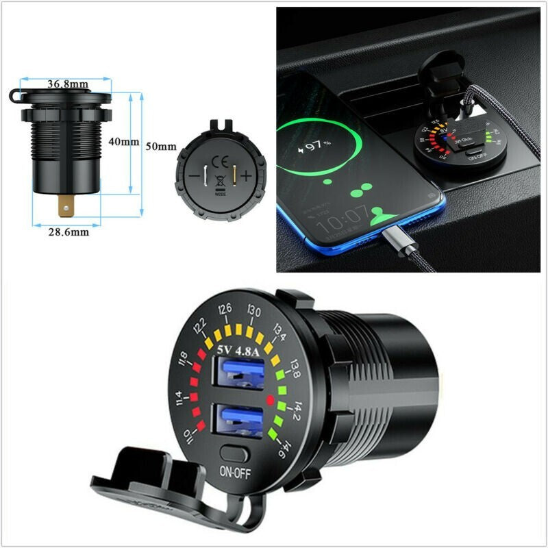 5v 4.8A Dual-USB Car Fast Charging Charger Socket With LED Voltmeter Display