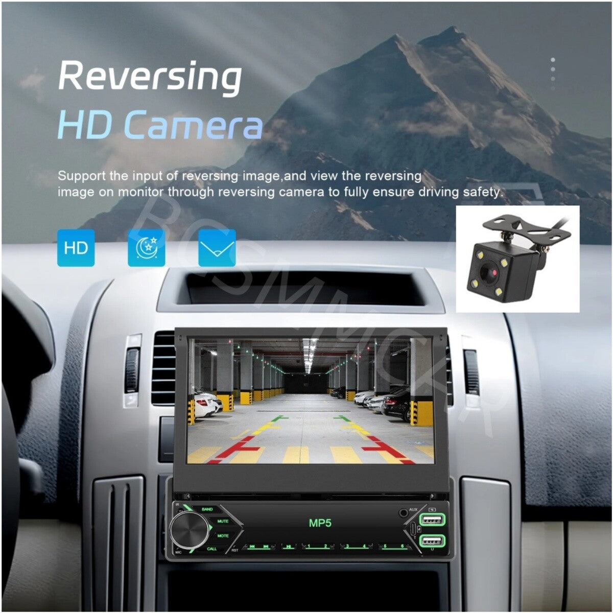 1 DIN 7in Car Stereo Radio MP5 Player Bluetooth Touch Screen With Rear Camera