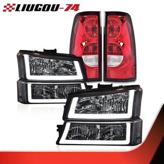 Transparent chrome headlights with LED DRLs + taillights suitable for 03-06 Silverado/Avalanche