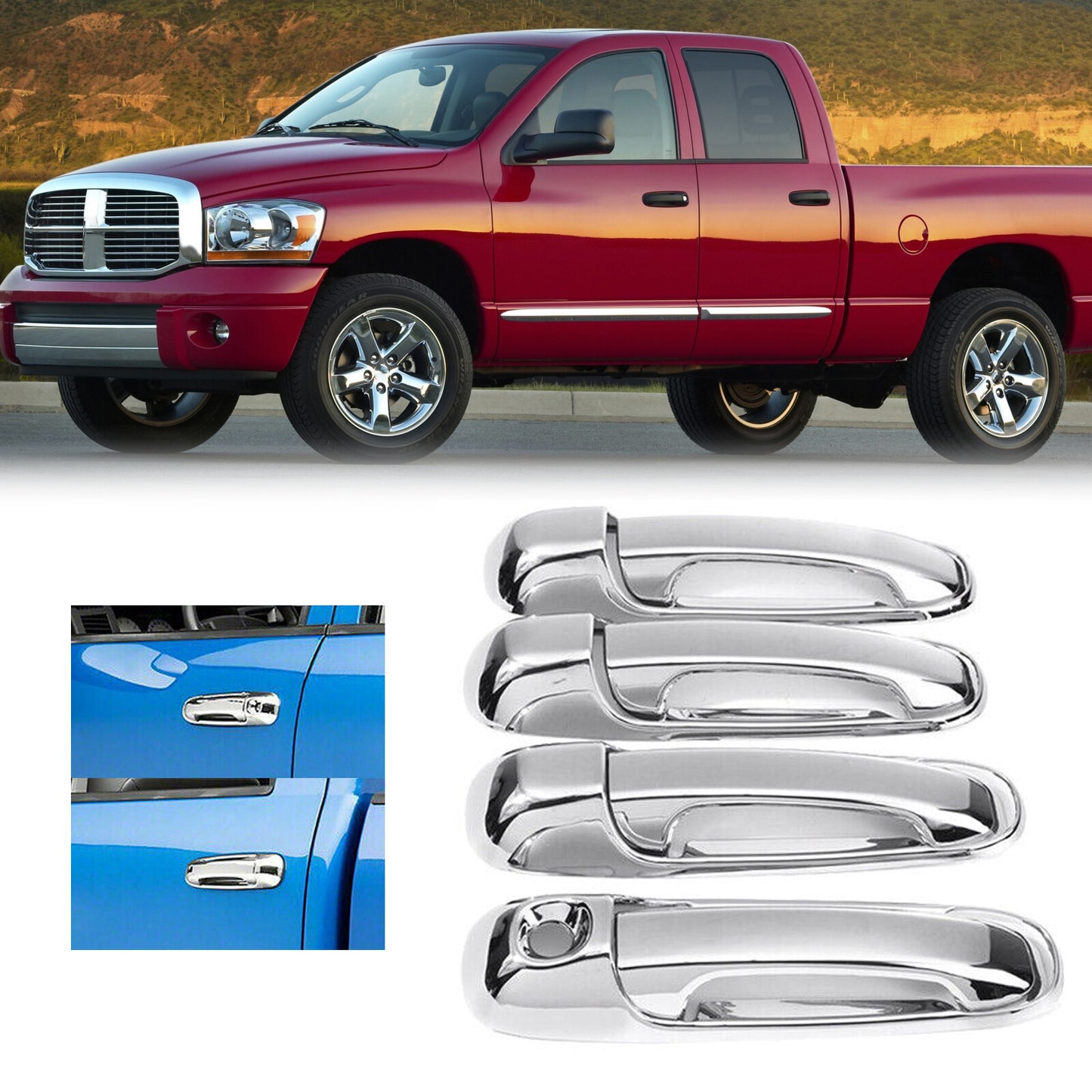 Fit 2002-2008 for Dodge for Ram 1500 / 2003-2009 for Ram 2500 3500 Chrome Door Handle Covers
