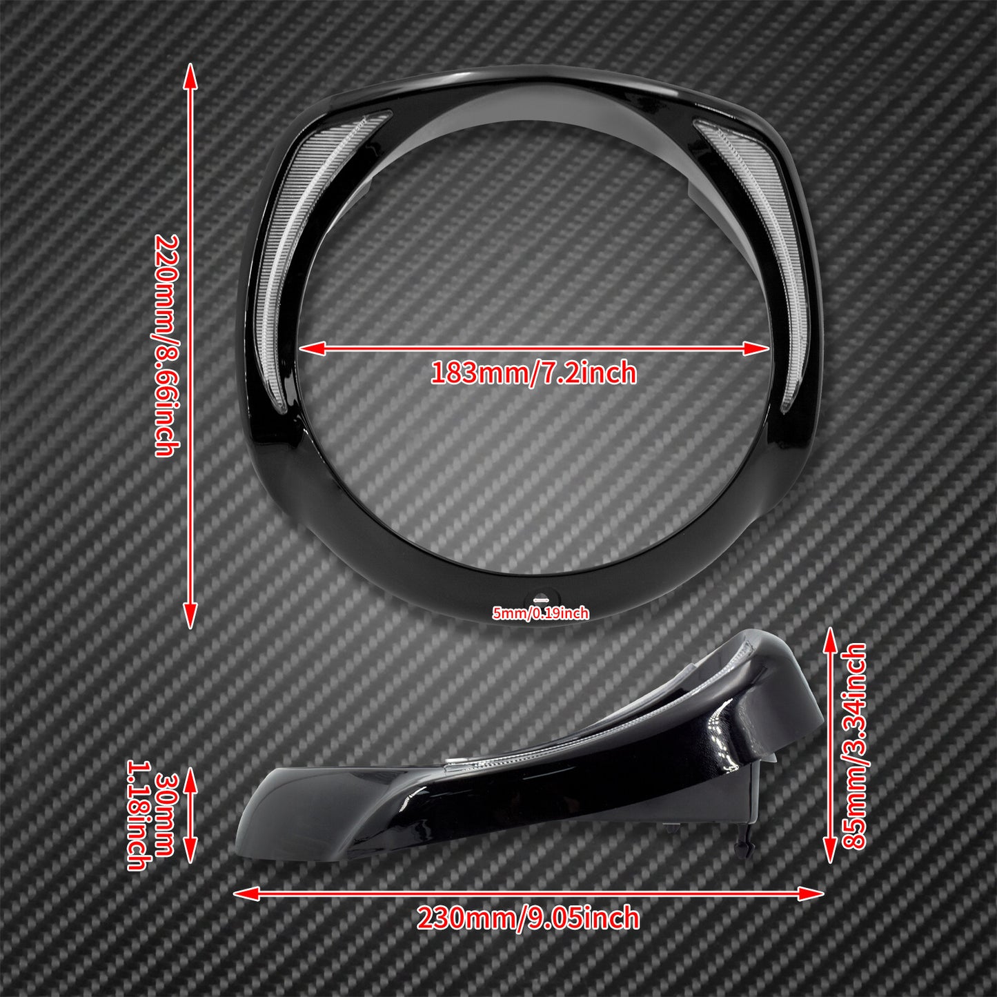 Black 7 LED Headlight Bezel Batwing Fairing Cover Fit for Harley Touring 2014