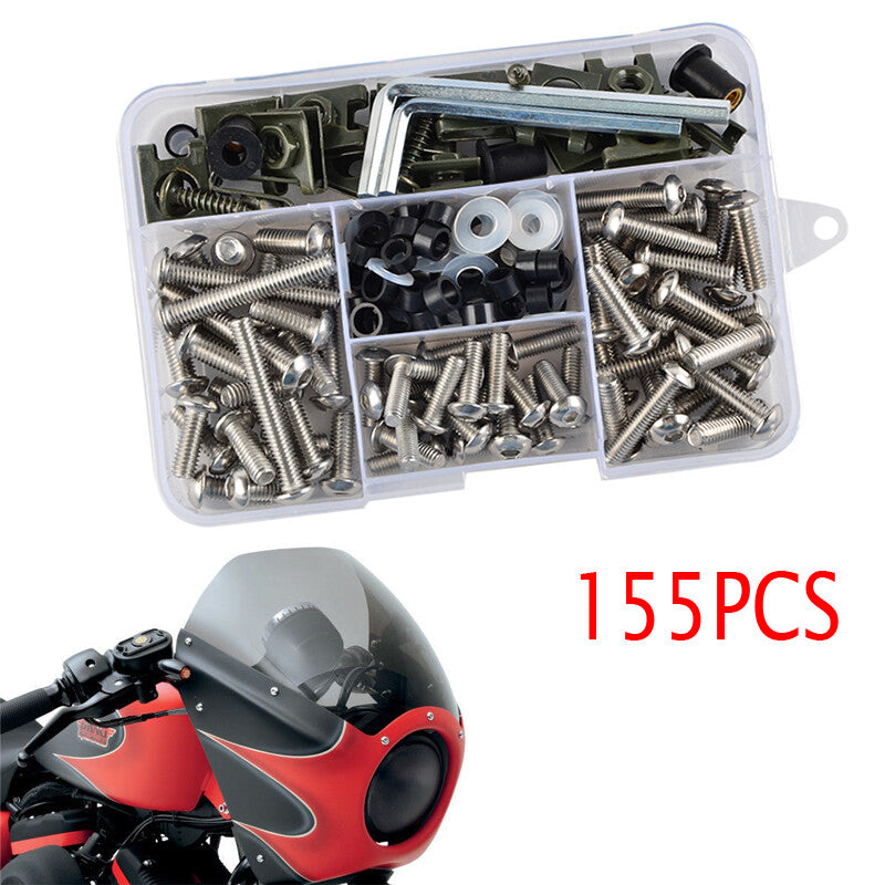 155-piece pack of universal motorcycle rectifier bolts, screws, fasteners, and fixing threads - US stock.