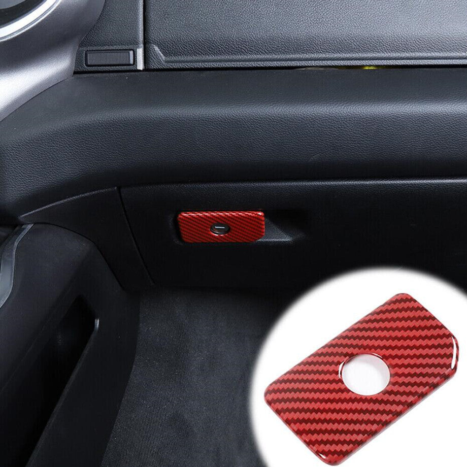 Red carbon fiber passenger-side storage compartment handle cover trim for 19-24 for Dodge for RAM 1500