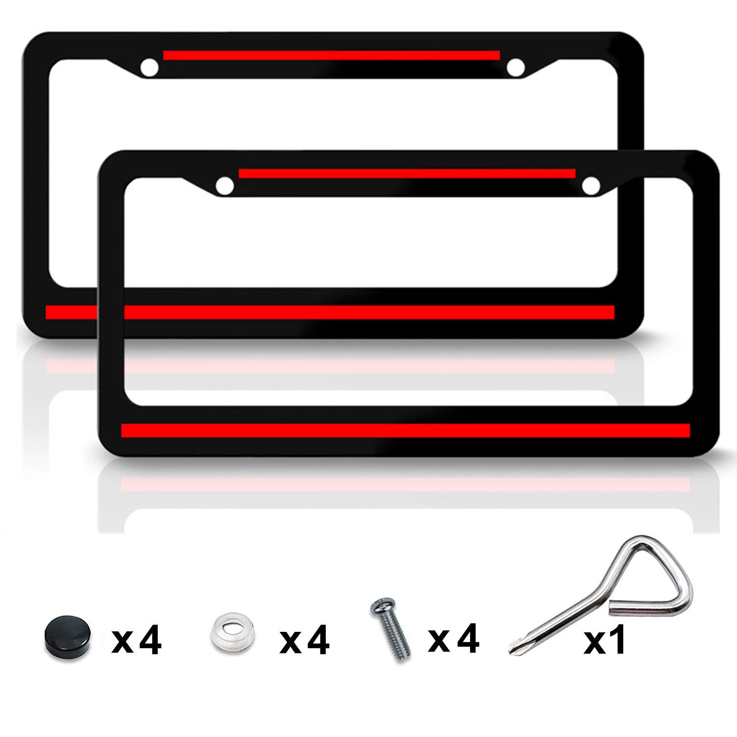 2pcs Metal Red Line Car License Plate Frame Front & Rear Tag Covers for Toyota