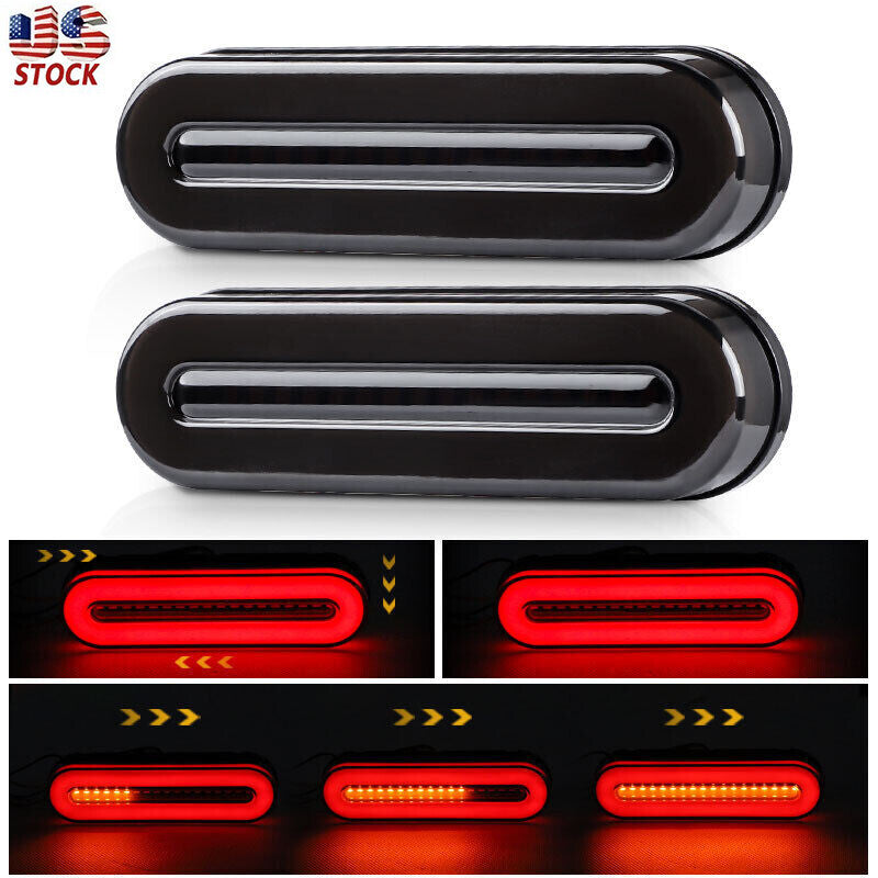 2x Red+Amber LED 5 Truck Trailer Brake Stop DRL Flowing Turn Signal Tail Lights