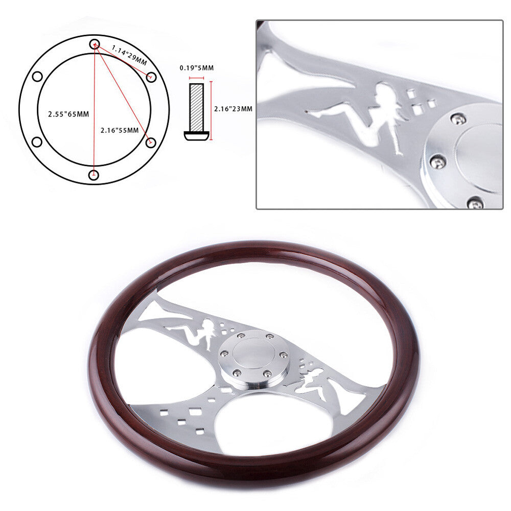Racing Classic Wood Grain Deep Dish with Hollow Angel Steering Wheel 380mm 15