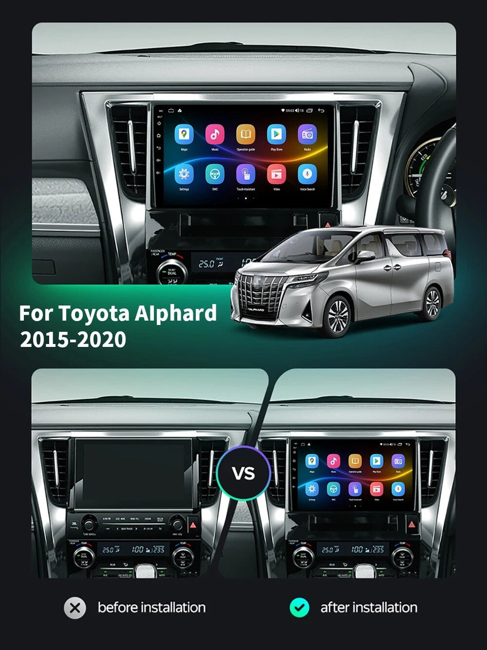 for Toyota Alphard H30 2015-2020 GPS Navigation CarPlay Car Radio Stereo Screen