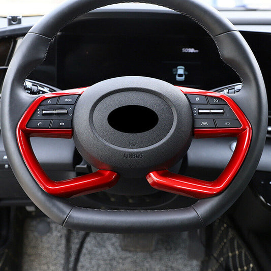 2-Piece Set Fits for Hyundai for Elantra 2021-2022 Gloss Red Steering Wheel Switch Cover Trim AT