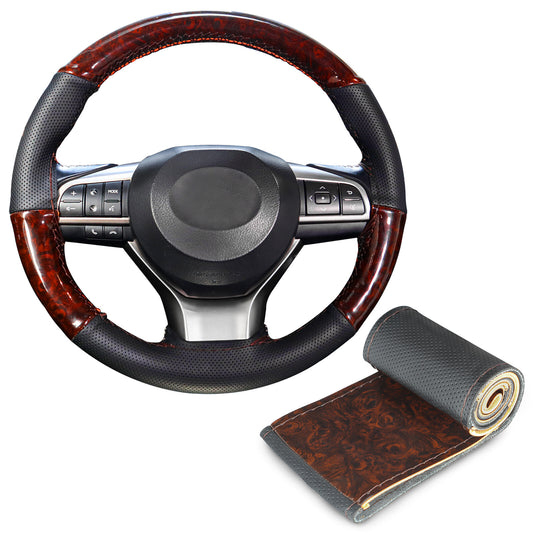 Steering wheel cover in wood look universal 38CM DIY leather wood steering wheel cover car