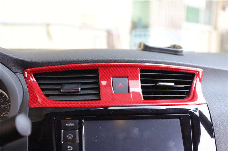 for Nissan Sentra 2013-2019 Red Carbon Fiber Console Air Outlet Vent Trim 1PCS