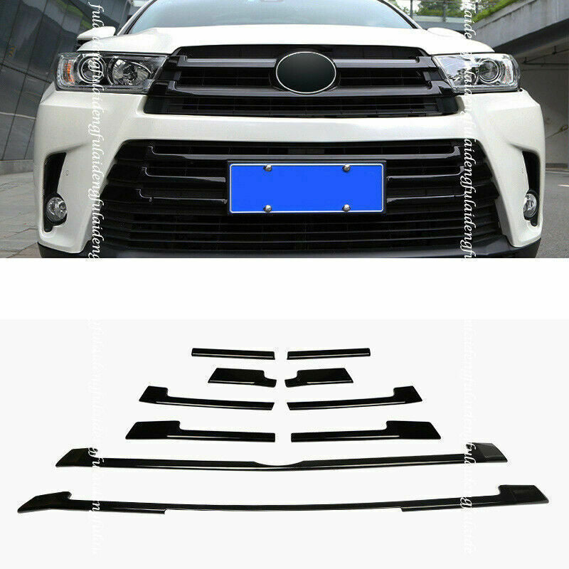 for Toyota Highlander 2017-2019 Gloss Black Front Bumper Grille Grill Cover Trim