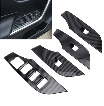 4P Carbon ABS Inner Window Lift Switch Cover Trim for for Toyota RAV4 2019-2023
