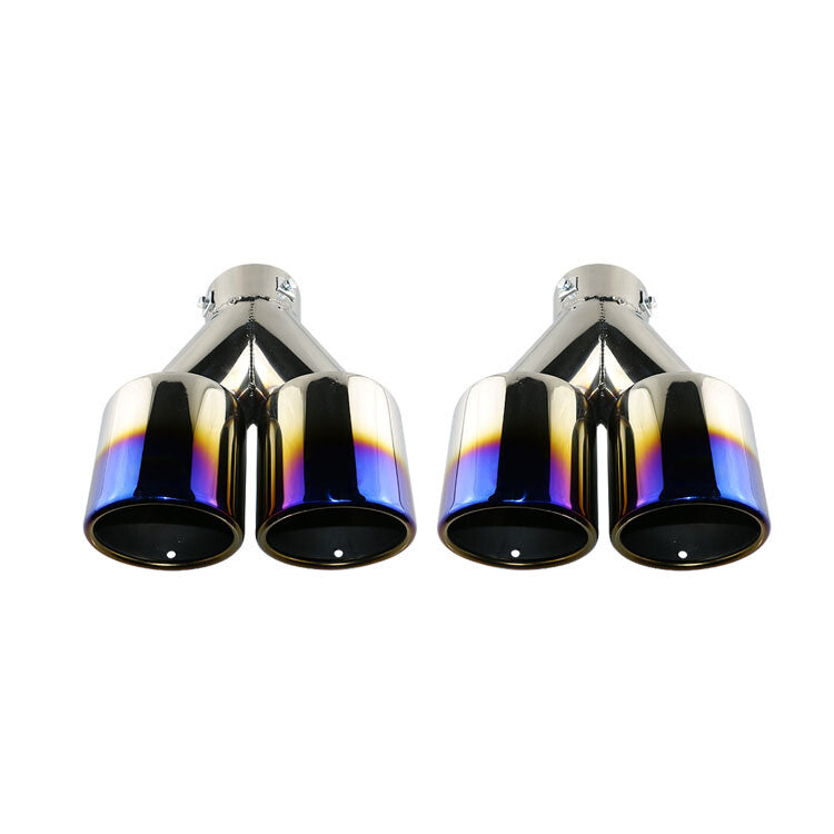 Universal 3'' Inlet 4'' outlet Exhaust Tips End Dual Muffler Tip Burnt Blue End