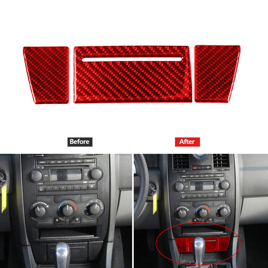 3x Red Carbon Fiber Below Radio W/O Heated for Seat & Ashtray Cover for Chrysler 300
