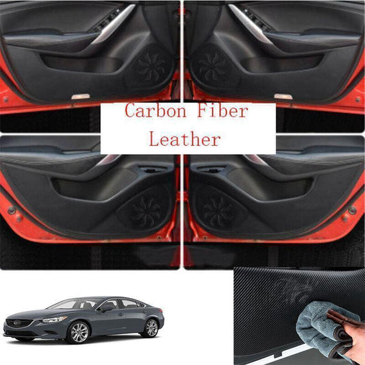 4P for Mazda 6 Sedan 16-17 Carbon Fiber PU Leather Door Anti-Kick Guard Pad Trim