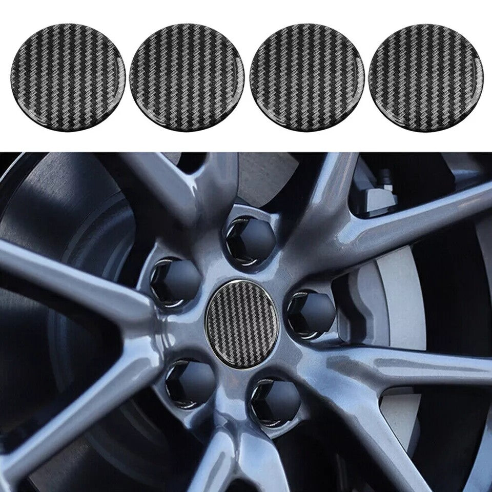 Carbon Fiber Sticker Car Exterior Accessories 65MM Wheel Center Hub Cap Decal X4