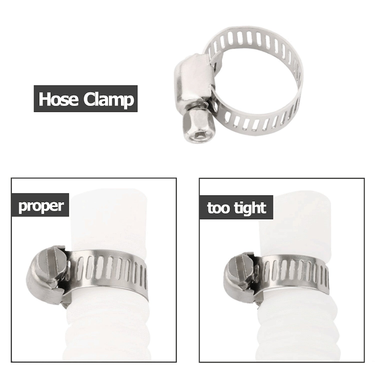 3/8 inch - 5/8 inch Stainless Steel Adjustable Drive Hoses Fuel Clips Worm Clips X50PCS