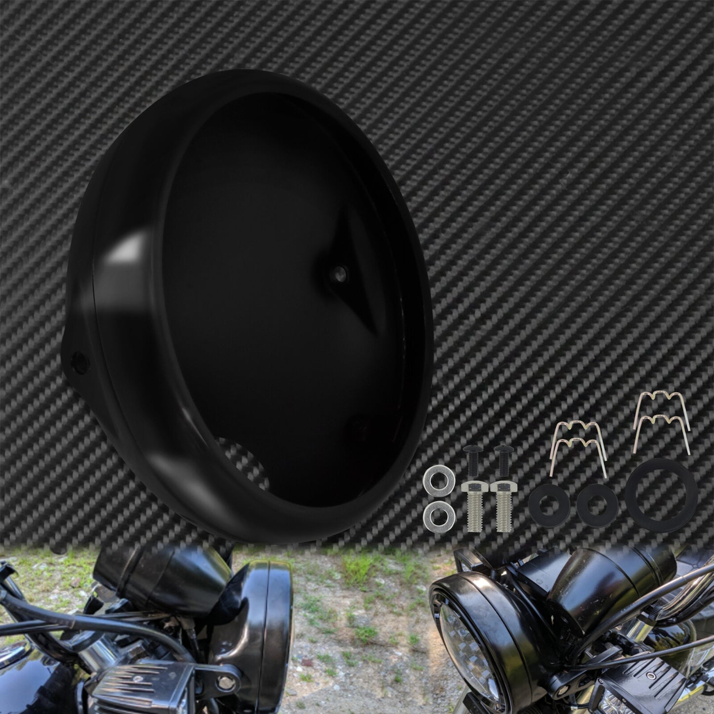 7 Motorcycle Gloss Black Front Headlight Housing Cover Fit for Harley Softail