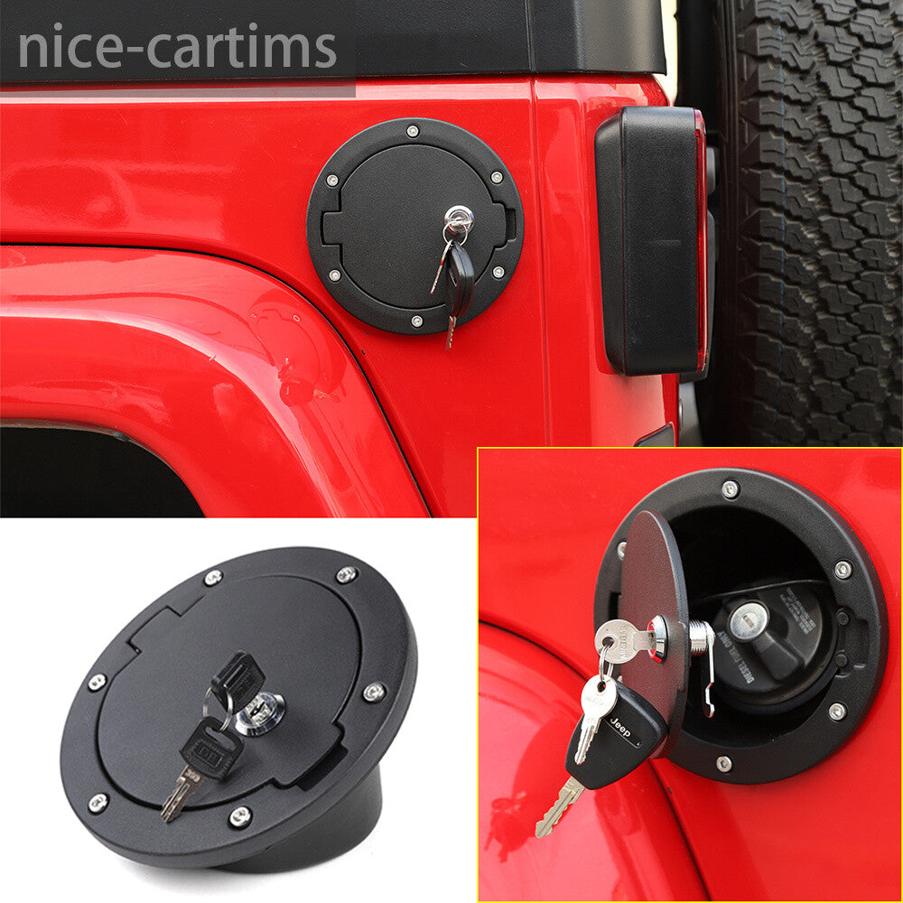 Black Locking Door Gas Tank Cap Fuel Filler Cover for Jeep for Wrangler JK 2007-2017