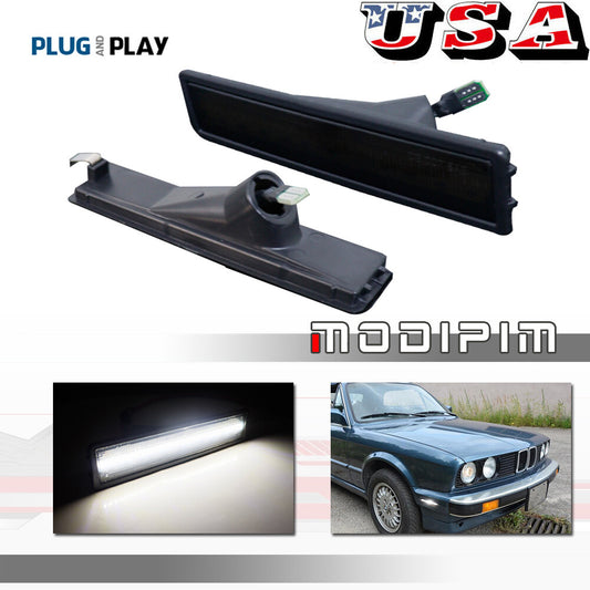 Smoked black side marker light reflector with white LEDs for BMW E30 3 Series (models 84-91)