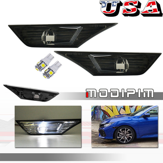 Suitable for 16-21 for Honda for Civic Smoekd front corner side marker parking light strip with LED bulbs