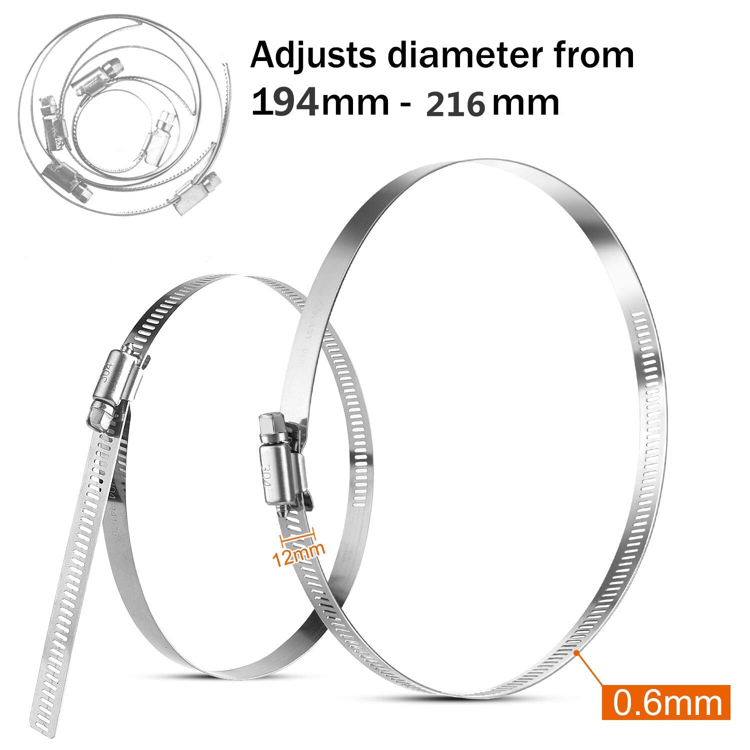 12-inch adjustable hose clamp TS304 hose clamp worm gear adjustable 289mm-311mm
