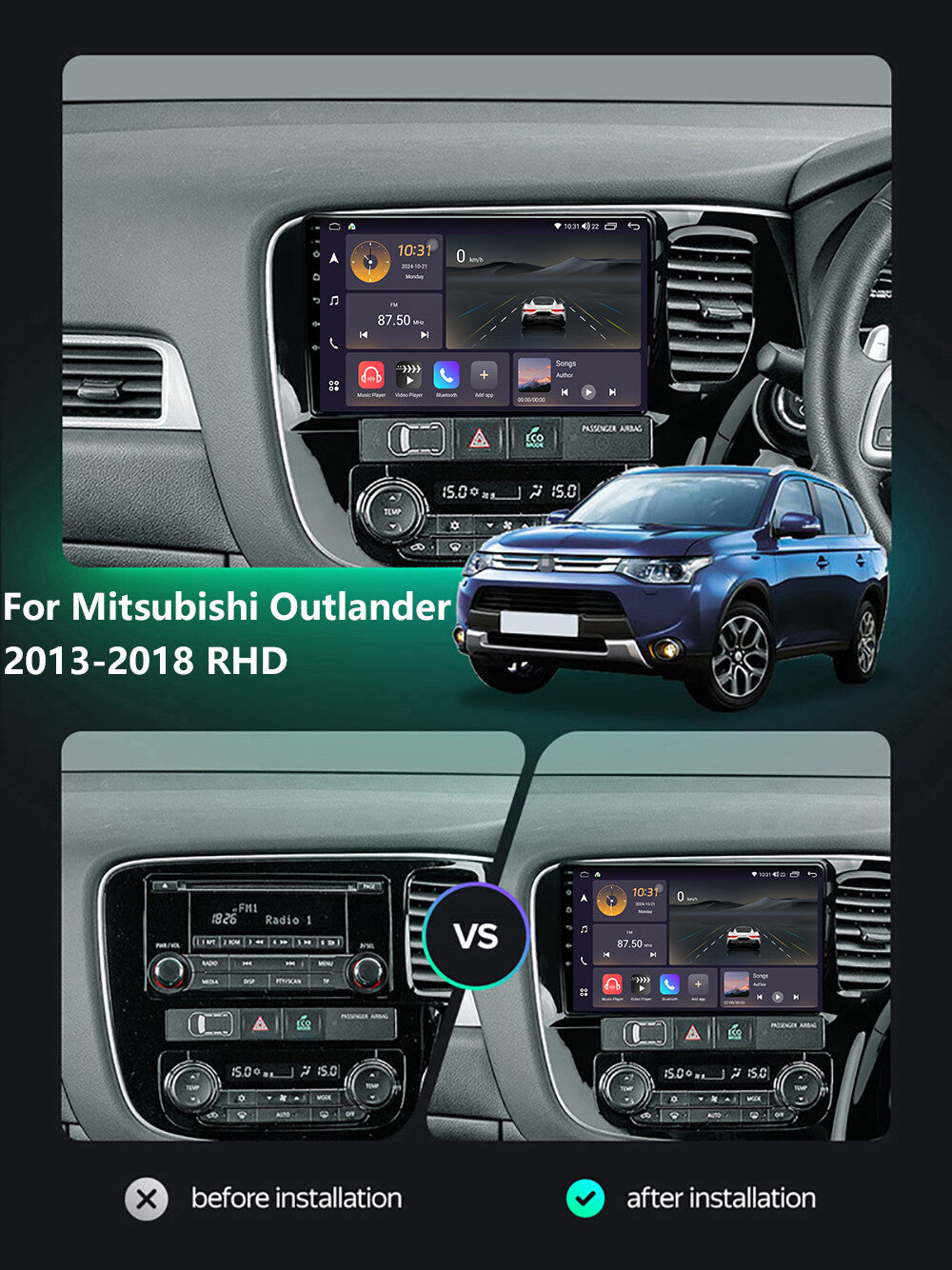 Car Radio for Mitsubishi Outlander3 GF0W 2013-15-2018 Carplay GPS Player Screen