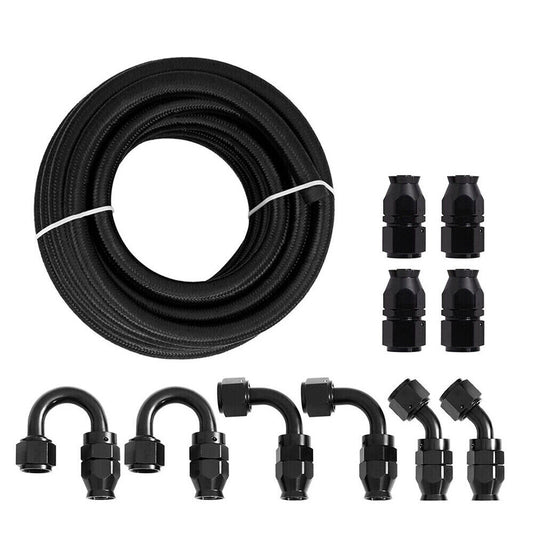 4AN -4AN 10FT Black Nylon E85 PTFE Fuel Hose Line 10Pcs Adapter Fitting Hose Kit