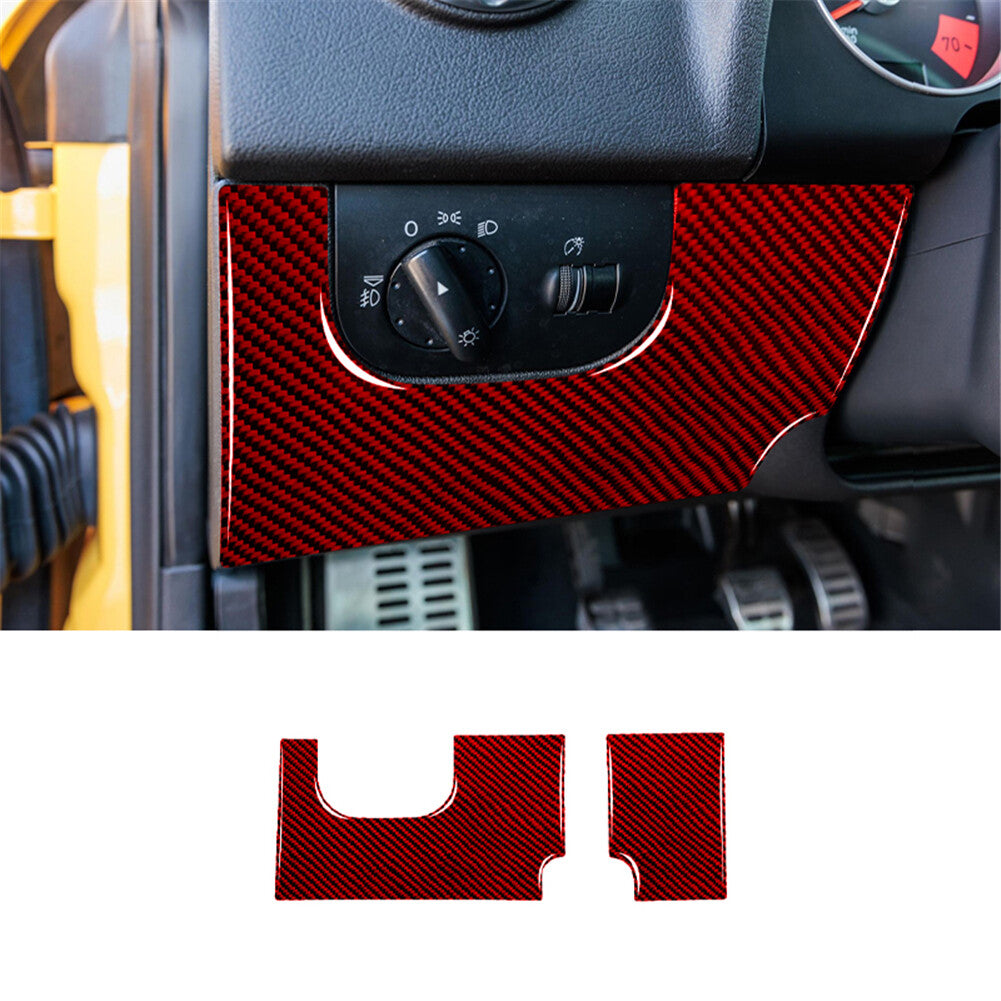 2X Red Carbon Fiber Headlight Console Panel Cover Trim for Audi TT 8N 2001-2006