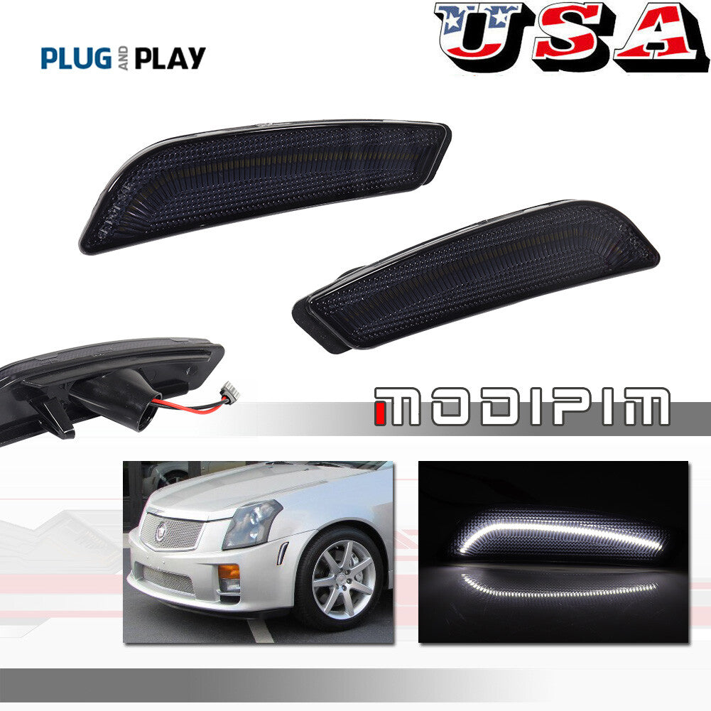 Suitable for 03-07 for Cadillac CTS CTS V front side marker lights with smoke lenses, white LED lights.