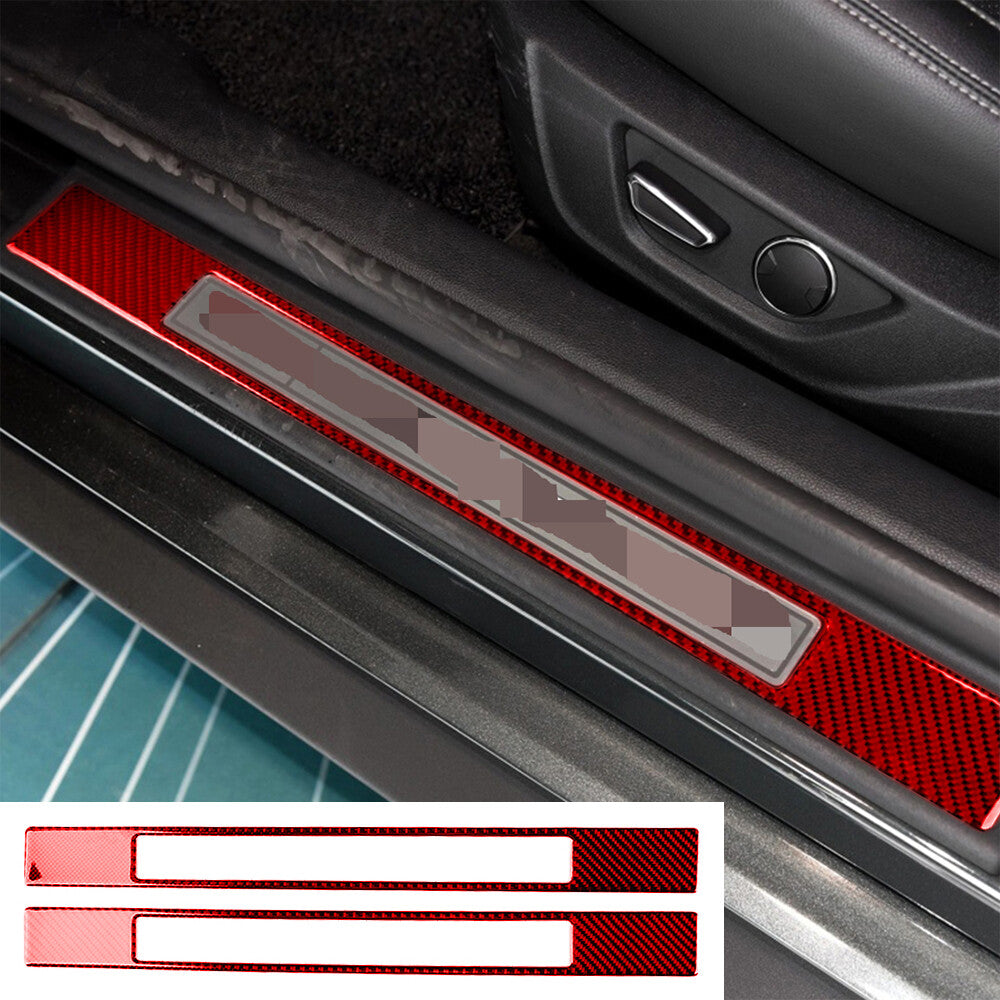 Red Carbon Fiber Door Sill Scuff Plate Guard Panel Trim for Ford for Mustang 2015-22