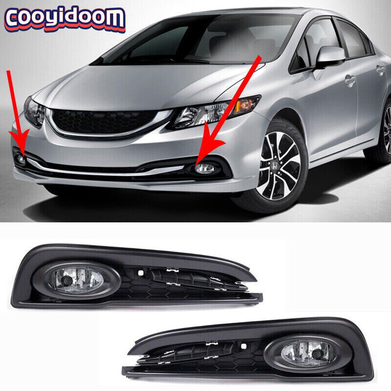 For 2013-2015 for Honda for Civic Sedan Pair Front Fog Lamp frame fog Lamp Semi-assembly