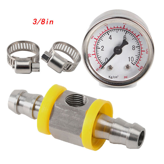 New 3/8inch Gauge Sensor T-Fitting Adapter+1/8 NPT Fuel Pressure Gauge 0-140 PSI