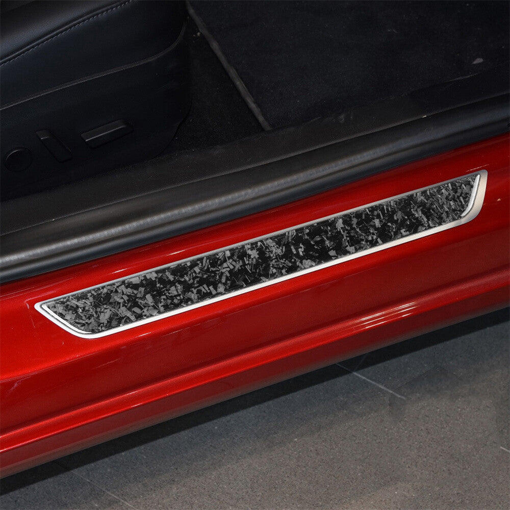 Forged Carbon Fiber Front Door Sill Scuff Guard Trim for Tesla Model 3 / Y 2017+